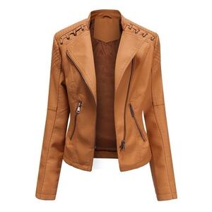 Women’s Blush Faux Leather Moto Jacket with Lace-Up Detail